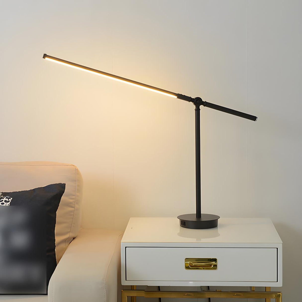 Stylish Black Modern Linear Metal Bedroom Table Lamp Image - 5