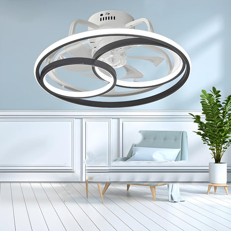 Stylish Black Multi-Ring LED Ceiling Fan with Light Image - 1