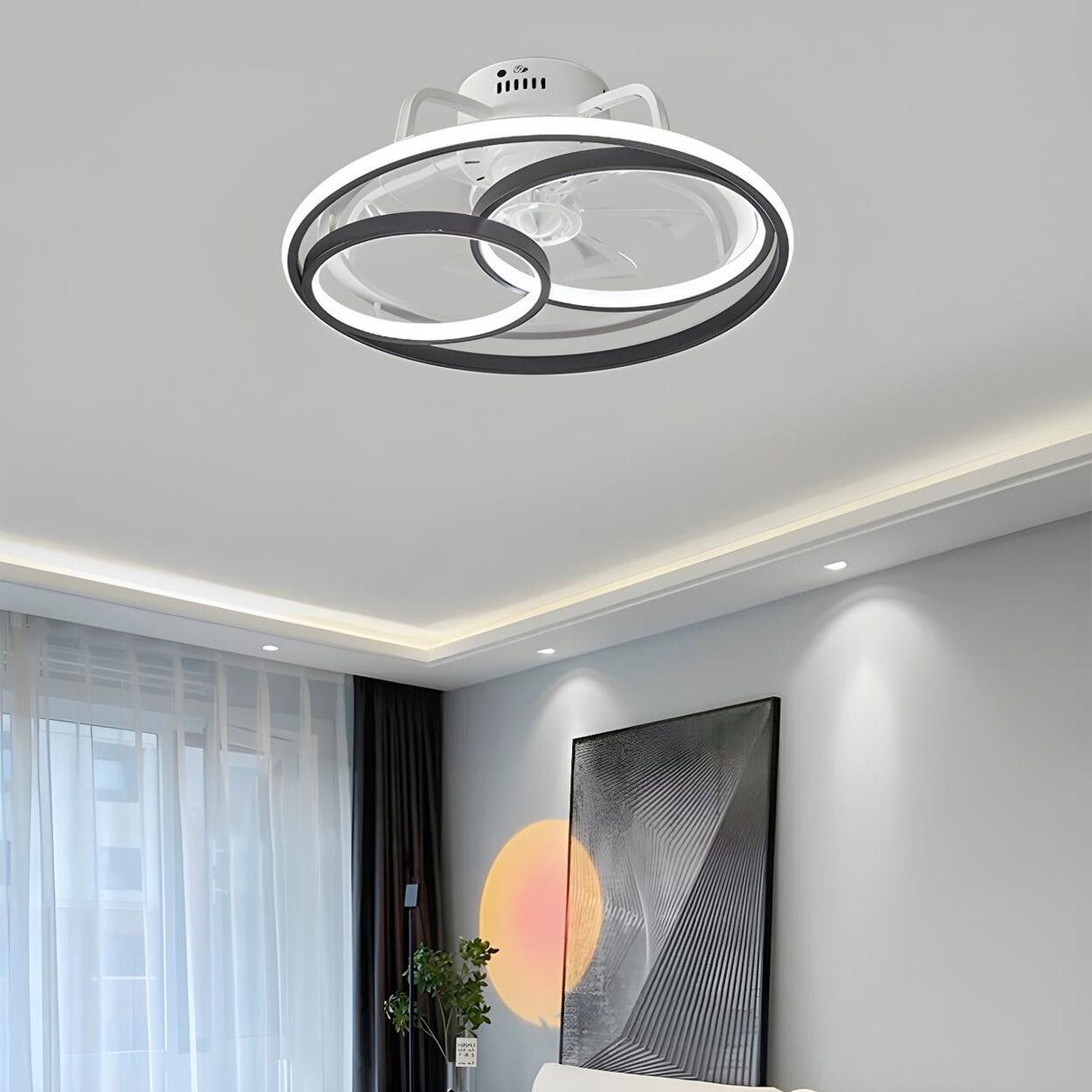 Stylish Black Multi-Ring LED Ceiling Fan with Light Image - 10