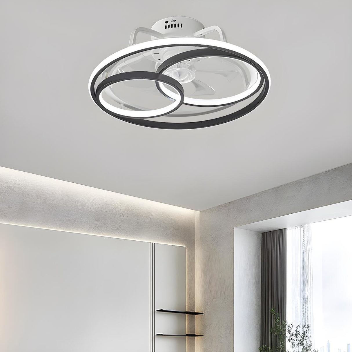 Stylish Black Multi-Ring LED Ceiling Fan with Light Image - 9