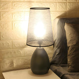 Stylish Black Plug-In Barrel Fabric Shade Table Lamp Image - 1