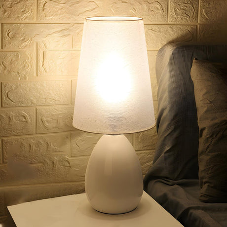 Stylish Black Plug-In Barrel Fabric Shade Table Lamp Image - 2