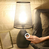 Stylish Black Plug-In Barrel Fabric Shade Table Lamp Image - 9