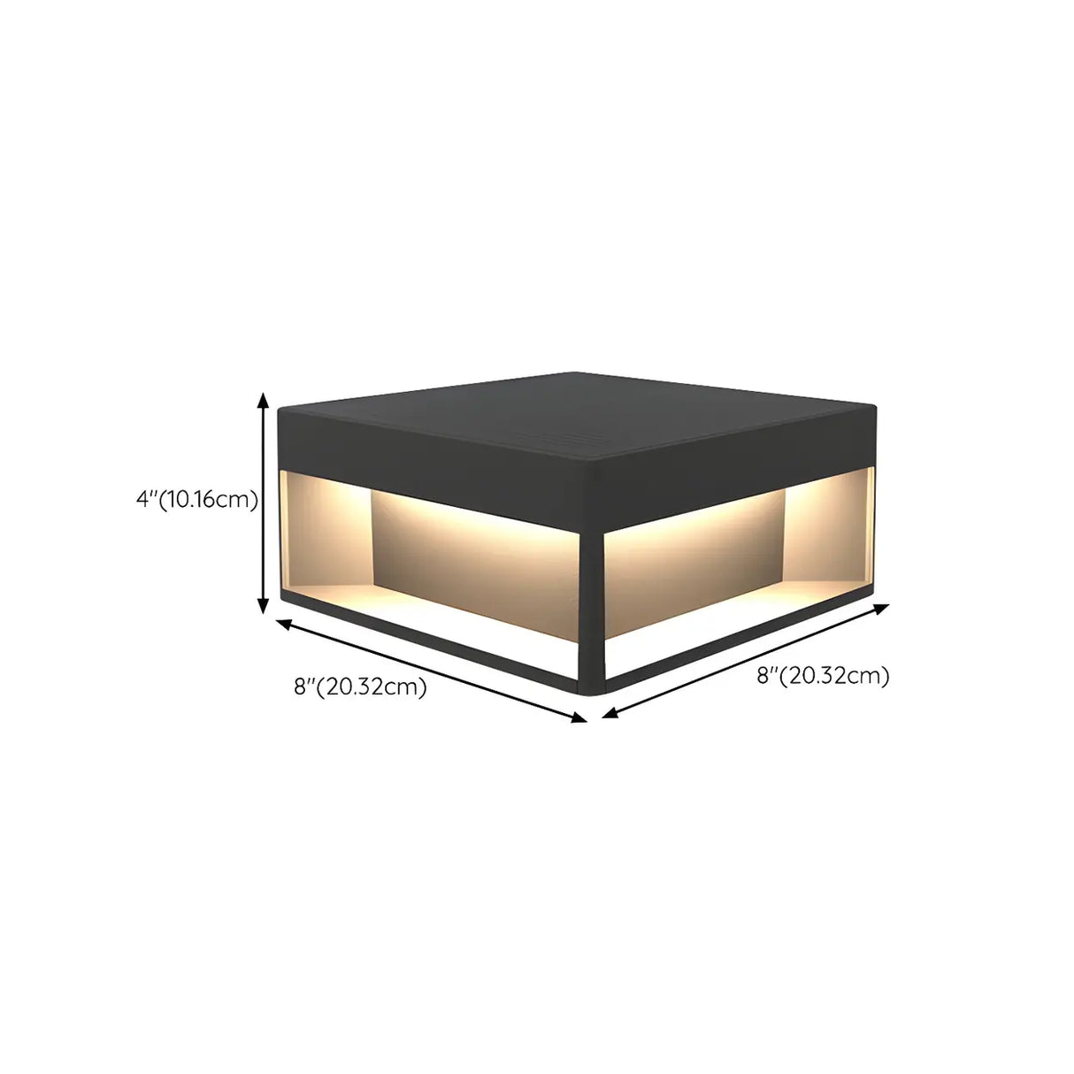 Stylish Black Solar Rectangular Cube Metal Outdoor Lamp 