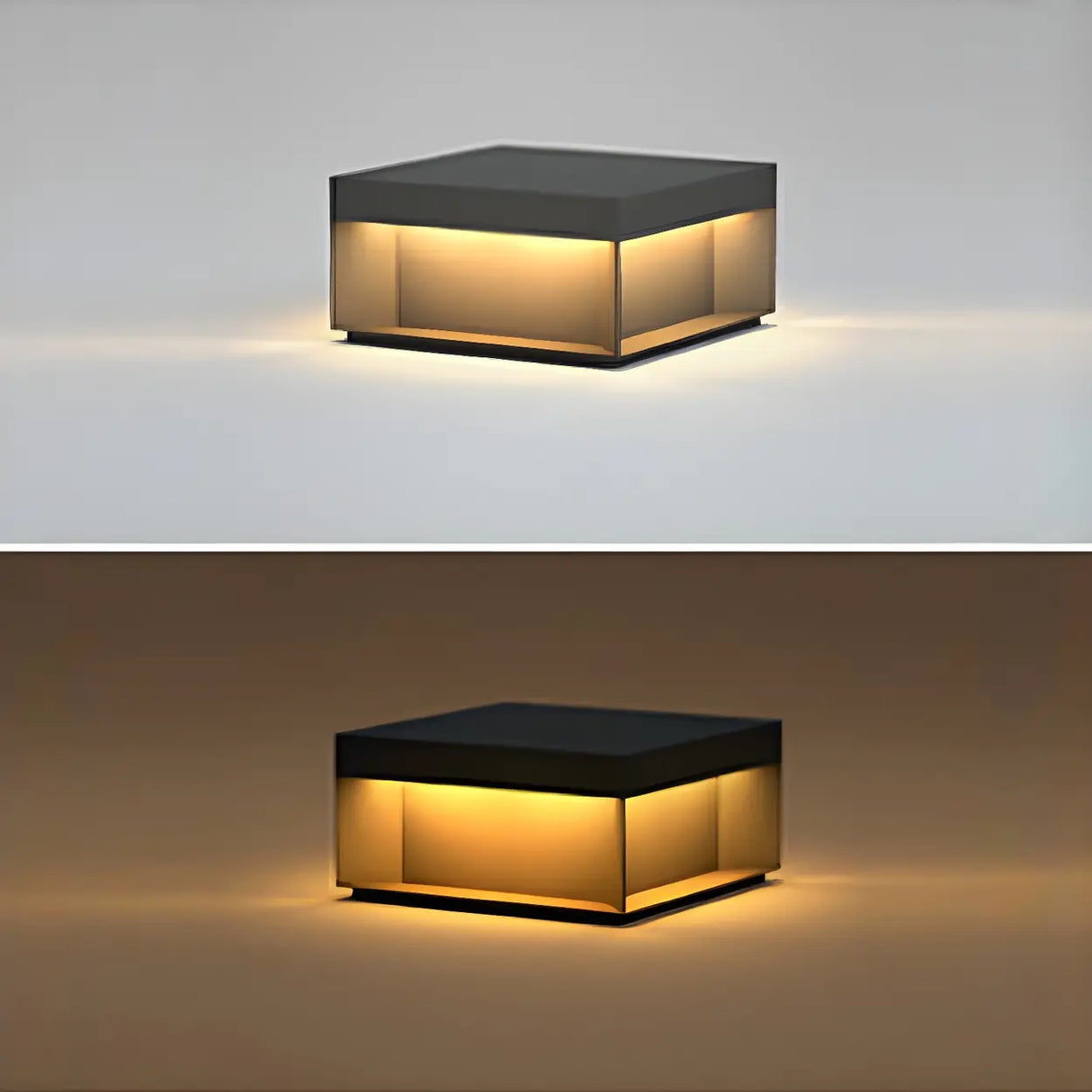 Stylish Black Solar Rectangular Cube Metal Outdoor Lamp Image - 8