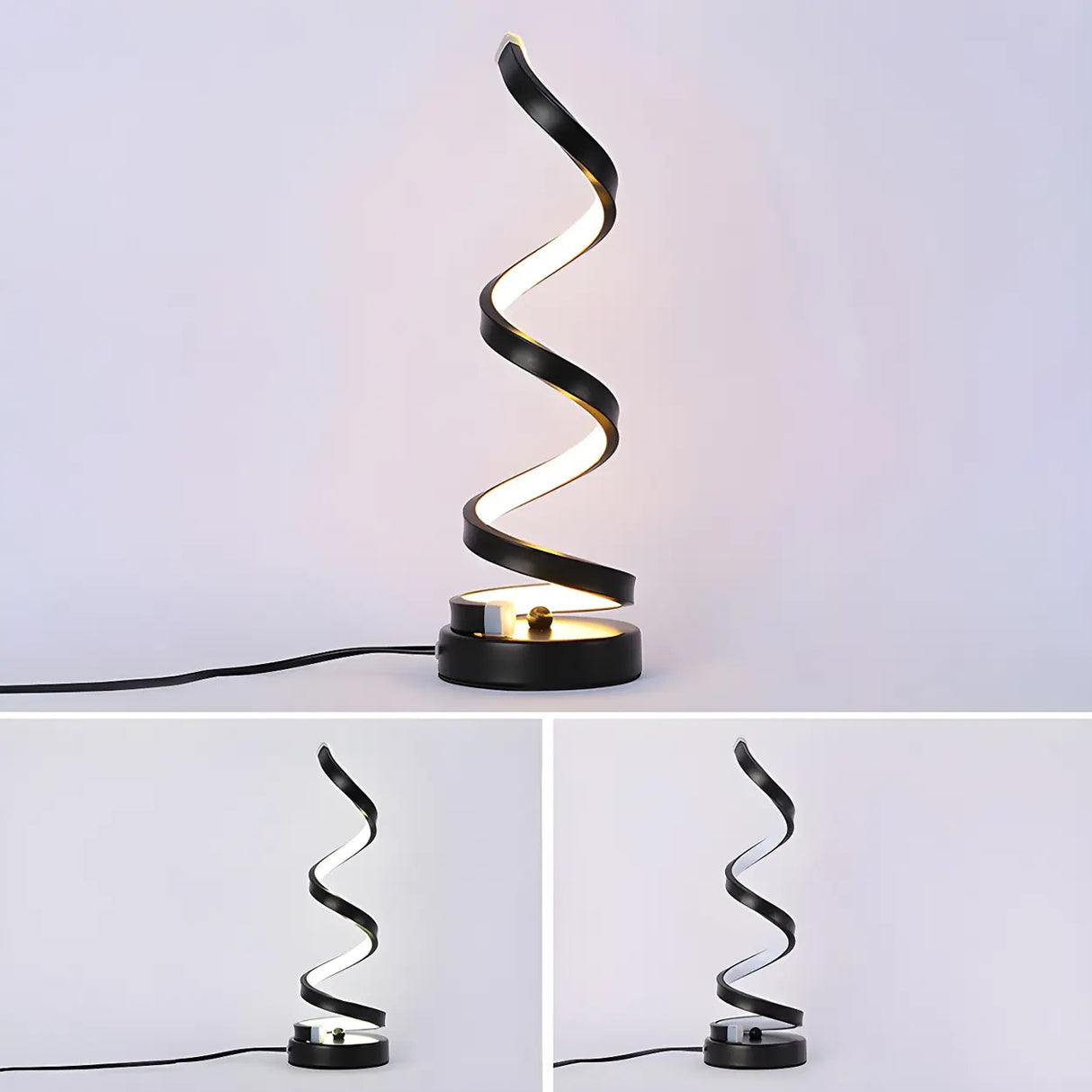 Stylish Black Spiral Metal LED Bedroom Table Lamp Image - 10