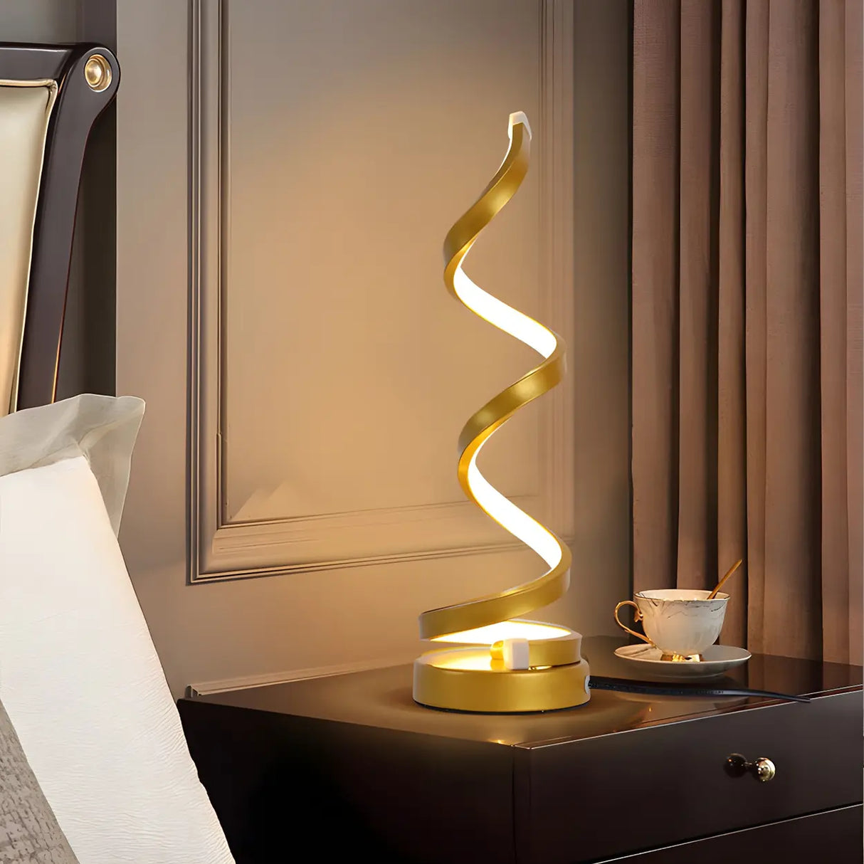 Stylish Black Spiral Metal LED Bedroom Table Lamp Image - 6