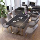 Stylish Black Stone Steel Sled Conference Table for Six Image - 1