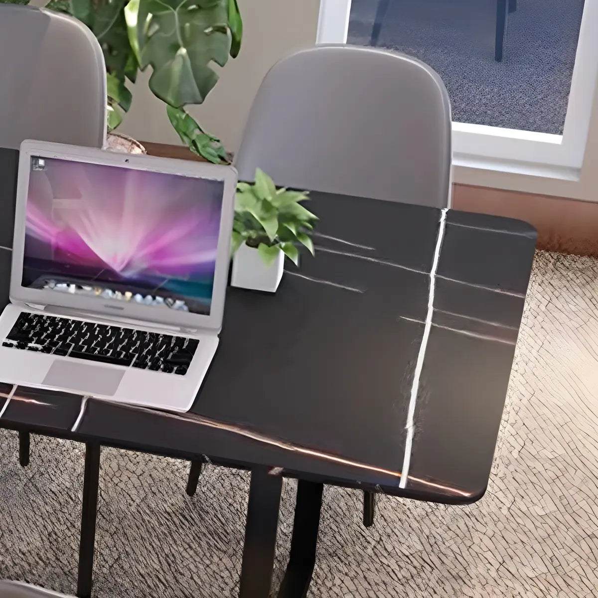 Stylish Black Stone Steel Sled Conference Table for Six Image - 8