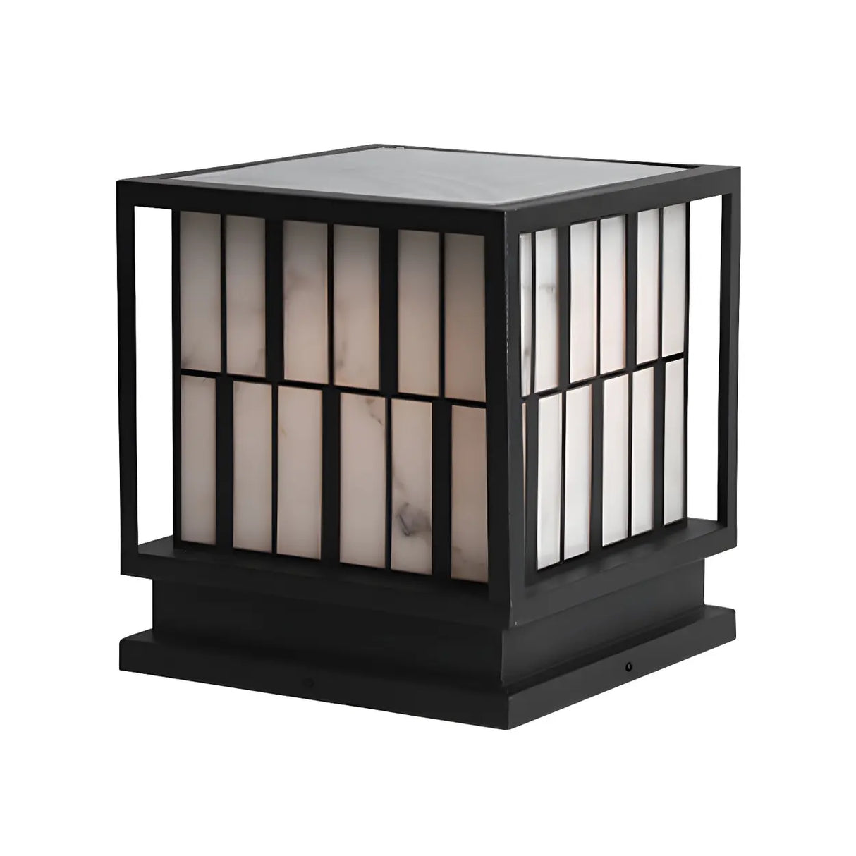 Stylish Black Strip Decor Square Outdoor Post Light Image - 5