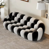 Stylish Black-White Frosted Velvet Sloped Arms Sofa Image - 1