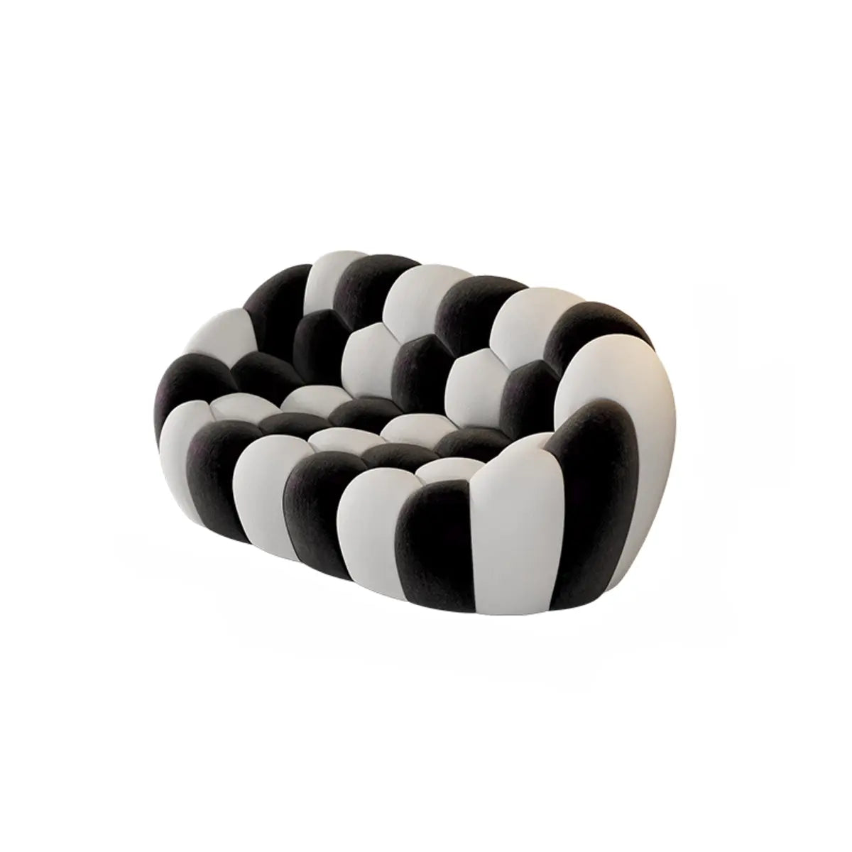 Stylish Black-White Frosted Velvet Sloped Arms Sofa Image - 19