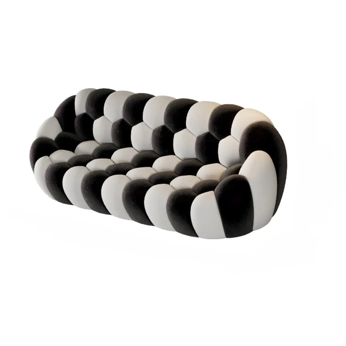 Stylish Black-White Frosted Velvet Sloped Arms Sofa Image - 21