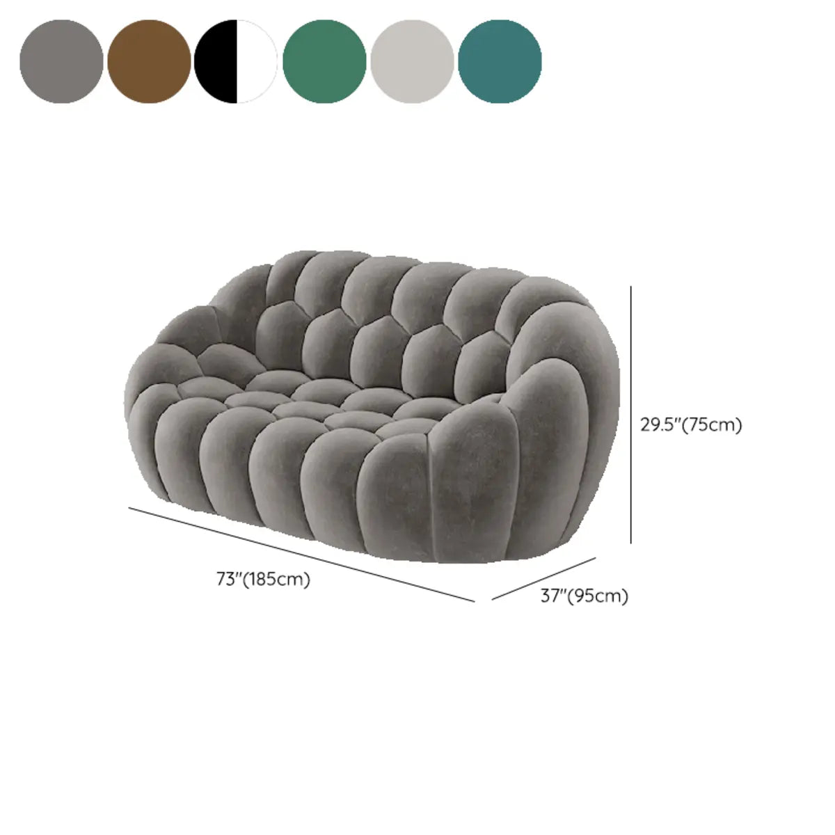 Stylish Black-White Frosted Velvet Sloped Arms Sofa Image - 26