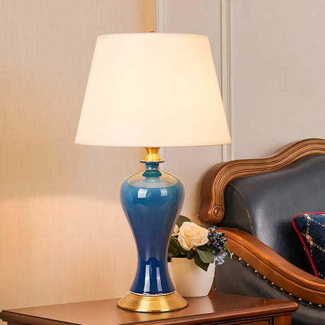 Stylish Blue Vase Ceramic Base Fabric Shade Table Lamp Image - 1