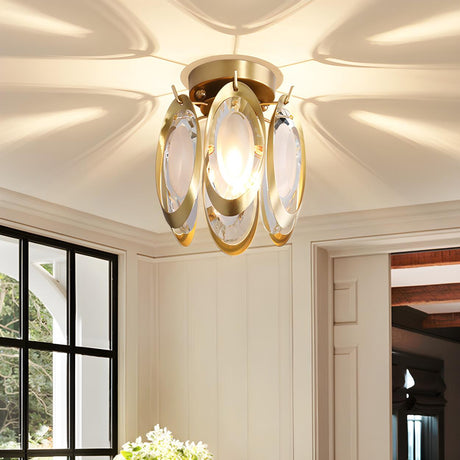 Stylish Brass Oval Crystal Semi-Flush Mount Light Image - 2