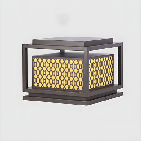 Stylish Bronze Finish Metal Square Outdoor Post Lamp Image - 2