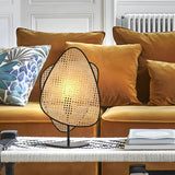 Stylish Brown Geometric Rattan Shade Bedroom Table Lamp Image - 14