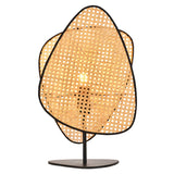 Stylish Brown Geometric Rattan Shade Bedroom Table Lamp Image - 6