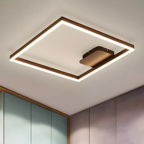 Stylish Brown Square LED Semi-Flush Mount Ceiling Light Image - 1