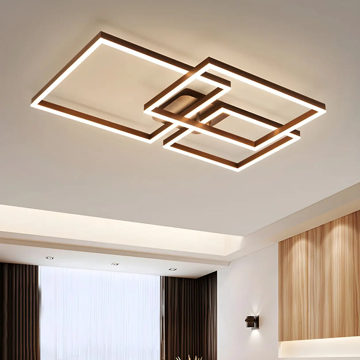 Stylish Brown Square LED Semi-Flush Mount Ceiling Light Image - 11