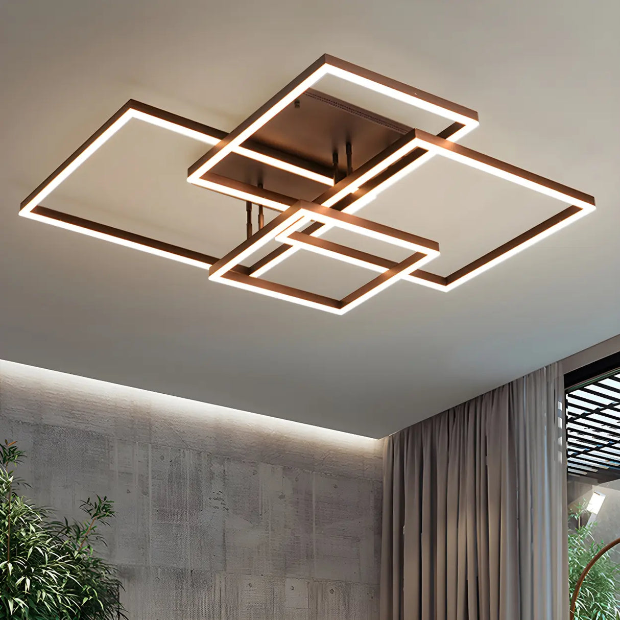 Stylish Brown Square LED Semi-Flush Mount Ceiling Light Image - 16