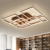 Stylish Brown Square LED Semi-Flush Mount Ceiling Light Image - 20