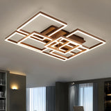 Stylish Brown Square LED Semi-Flush Mount Ceiling Light Image - 21