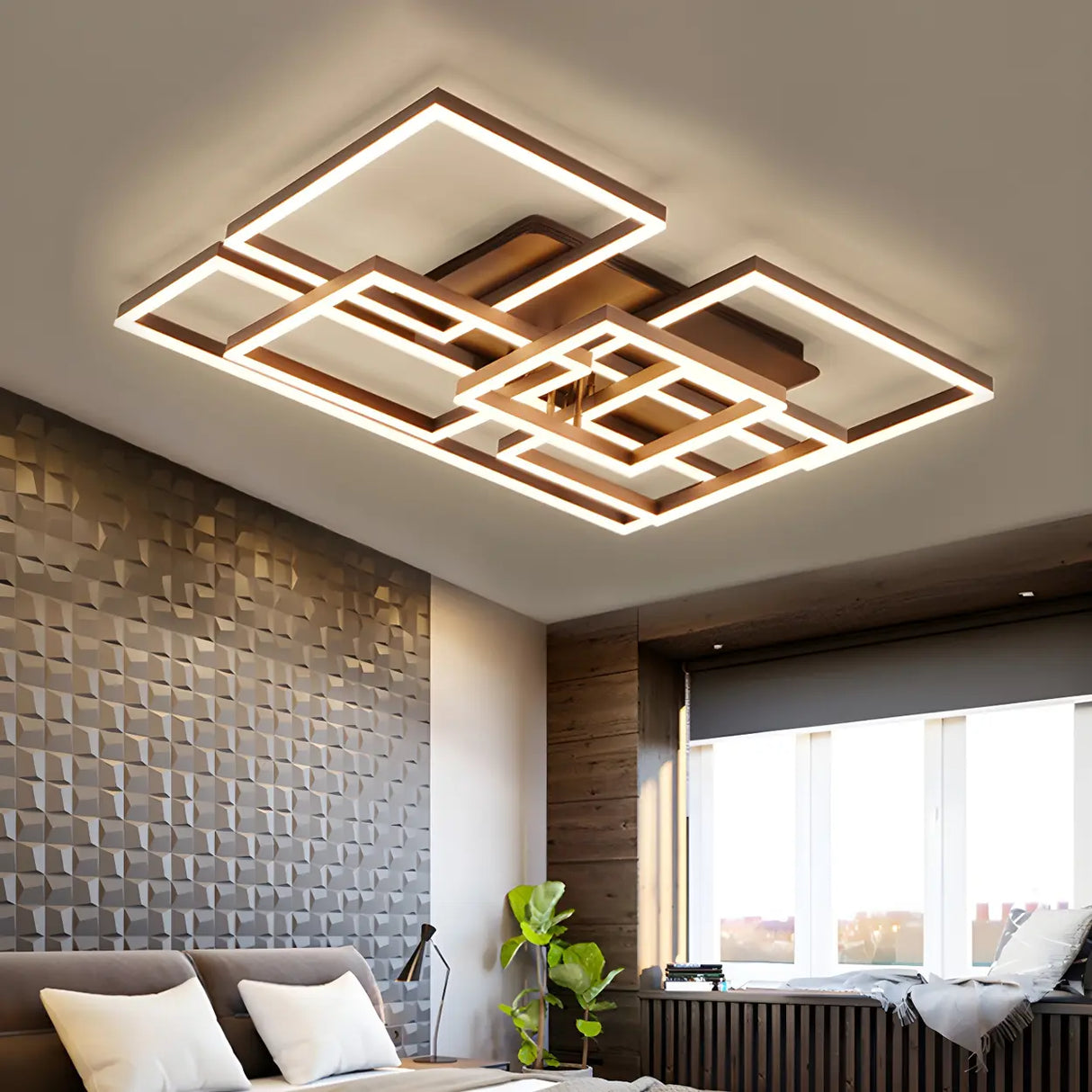 Stylish Brown Square LED Semi-Flush Mount Ceiling Light Image - 22