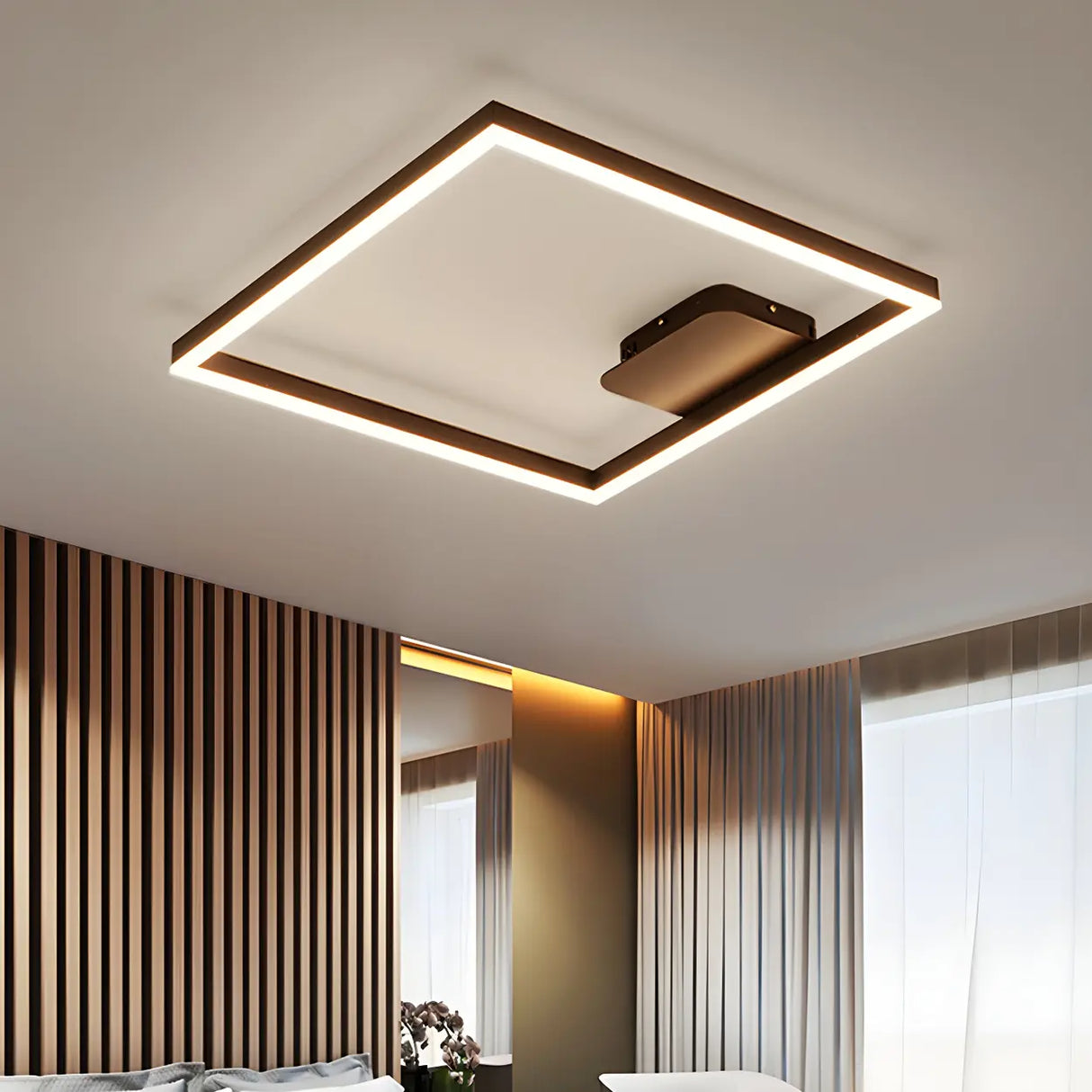 Stylish Brown Square LED Semi-Flush Mount Ceiling Light Image - 3