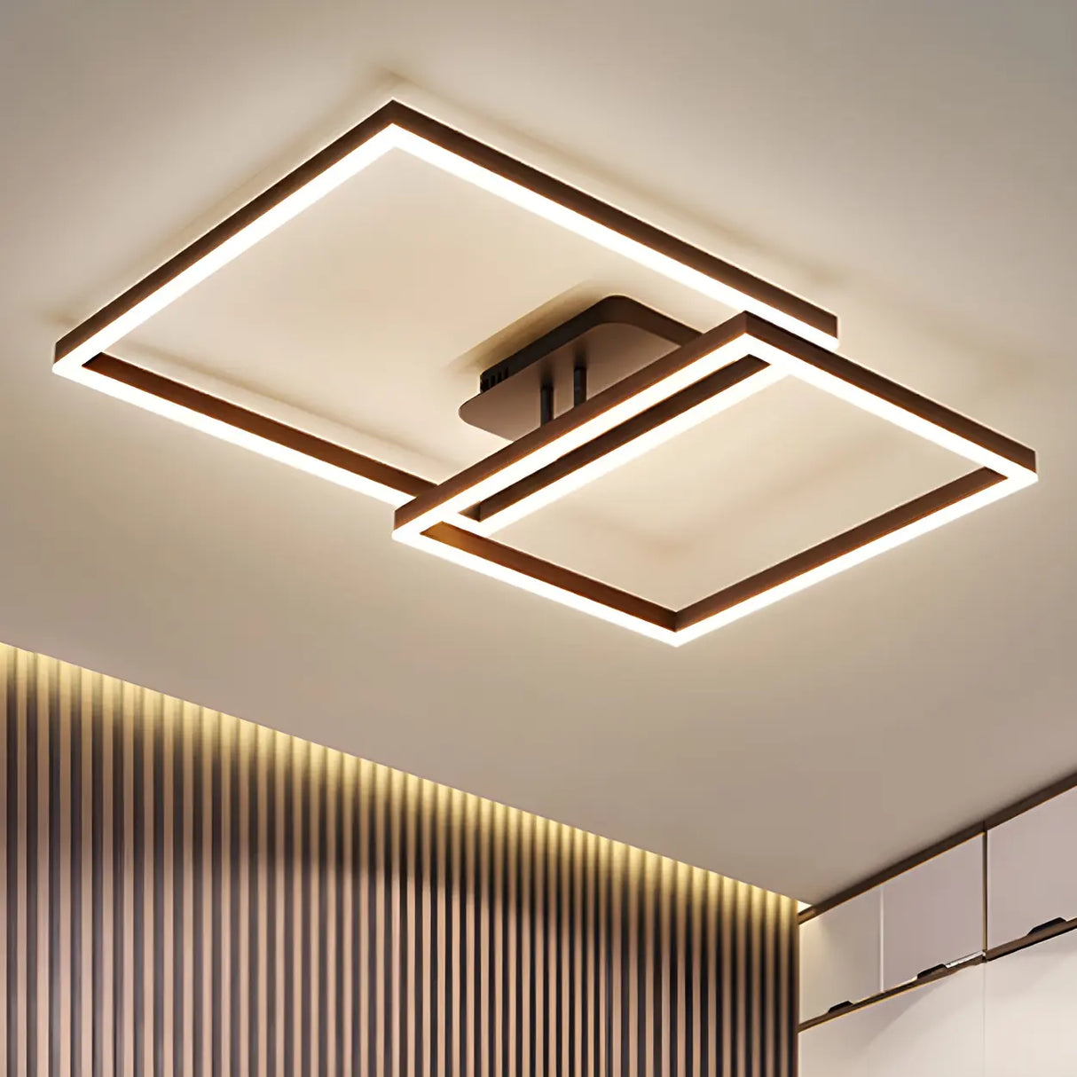 Stylish Brown Square LED Semi-Flush Mount Ceiling Light Image - 6