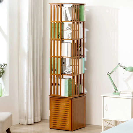 Stylish Brown Square Wooden Narrow Storage Bookcase Image - 1