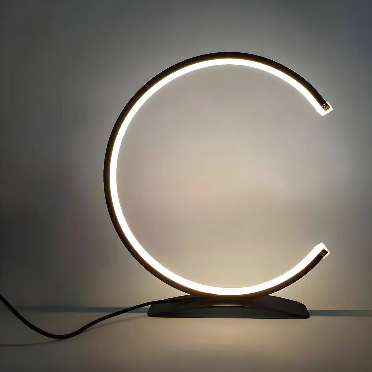 Stylish C Shape Circular LED Bedside Metal Table Lamp Image - 1