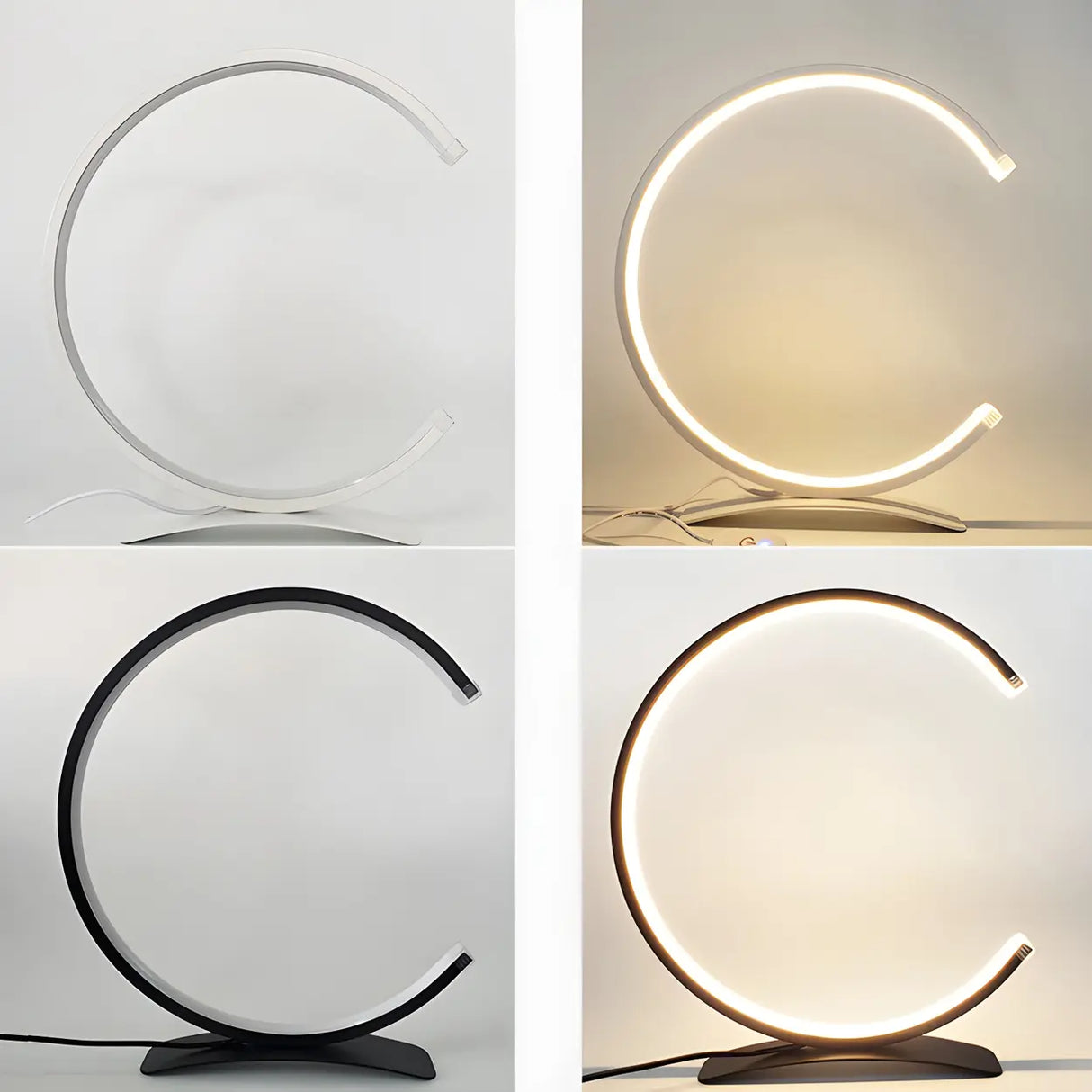 Stylish C Shape Circular LED Bedside Metal Table Lamp Image - 6