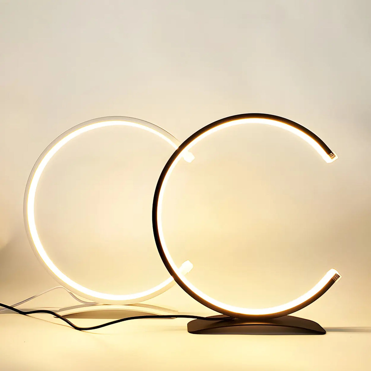 Stylish C Shape Circular LED Bedside Metal Table Lamp Image - 7