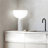 Stylish Chic White Bowl Shade Column Marble Table Lamp Image - 1