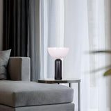 Stylish Chic White Bowl Shade Column Marble Table Lamp Image - 4