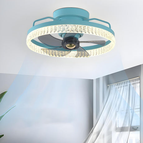 Stylish Circular Flush Mount Ceiling Fan with Light Image - 1