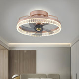 Stylish Circular Flush Mount Ceiling Fan with Light Image - 4