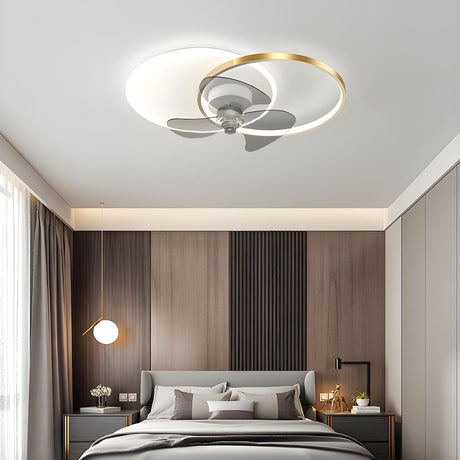 Stylish Circular Metal Flush Ceiling Fan with Light Image - 2