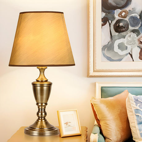 Stylish Classic Gold Fabric Drum Bedside Counter Lamp Image - 1