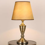 Stylish Classic Gold Fabric Drum Bedside Counter Lamp Image - 3