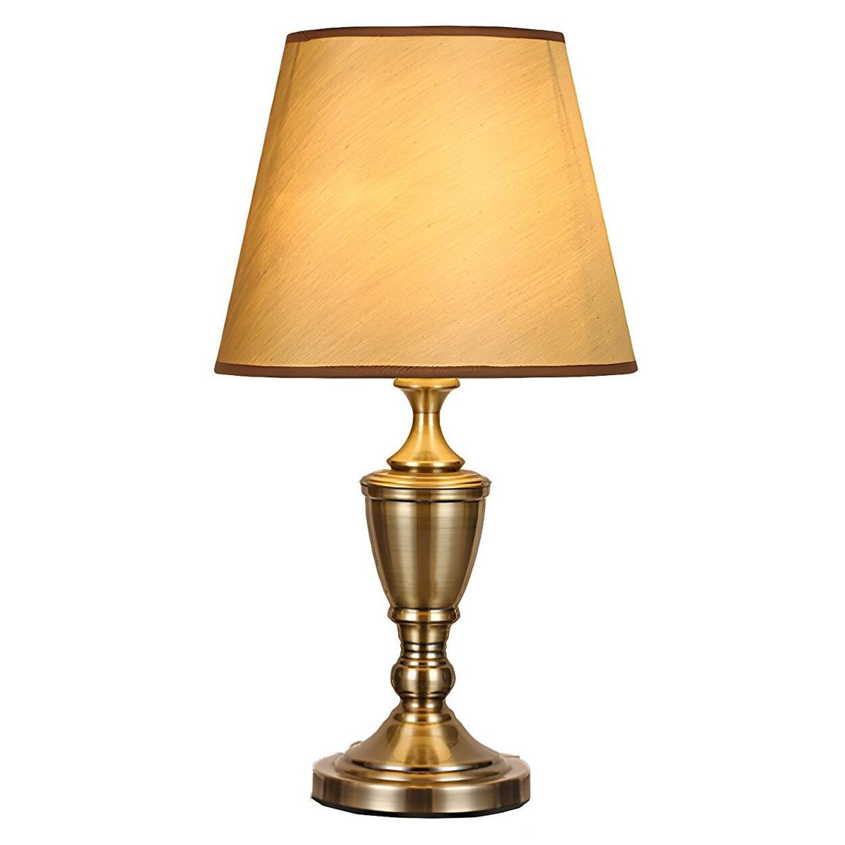 Stylish Classic Gold Fabric Drum Bedside Counter Lamp Image - 5