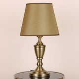 Stylish Classic Gold Fabric Drum Bedside Counter Lamp Image - 9