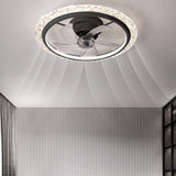 Stylish Clear 5-Blade Round Crystal Ceiling Fan Light Image - 1