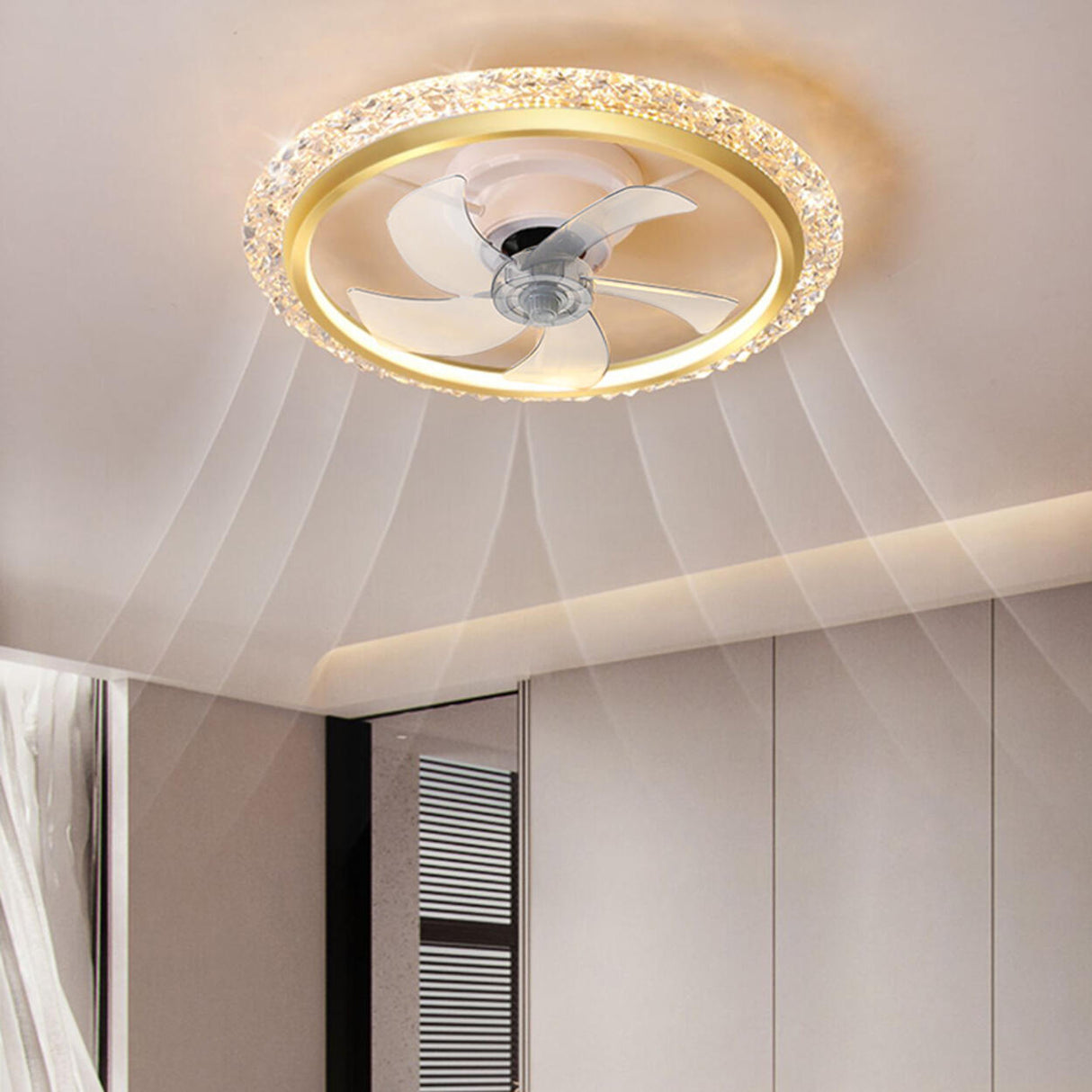 Stylish Clear 5-Blade Round Crystal Ceiling Fan Light Image - 3