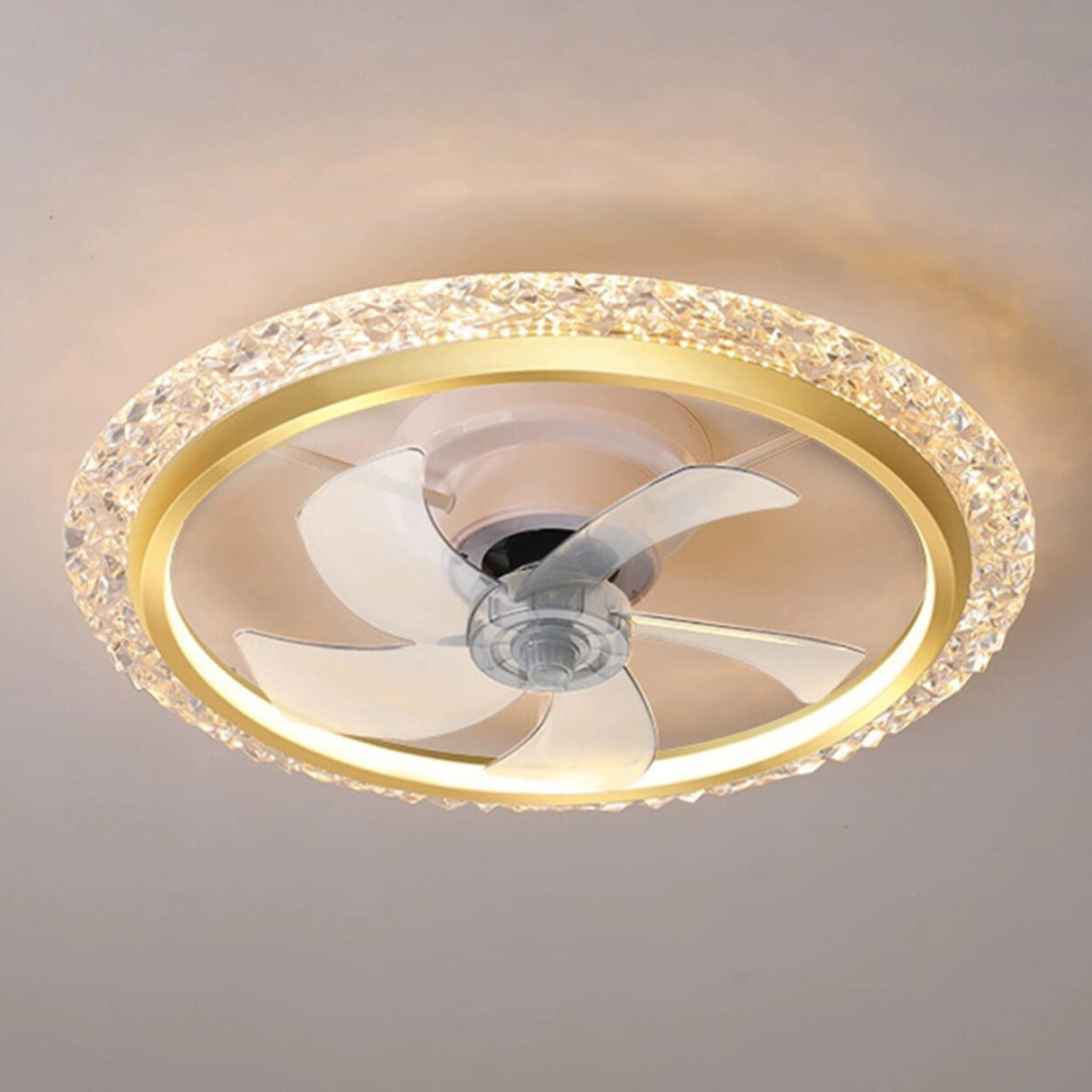 Stylish Clear 5-Blade Round Crystal Ceiling Fan Light Image - 4