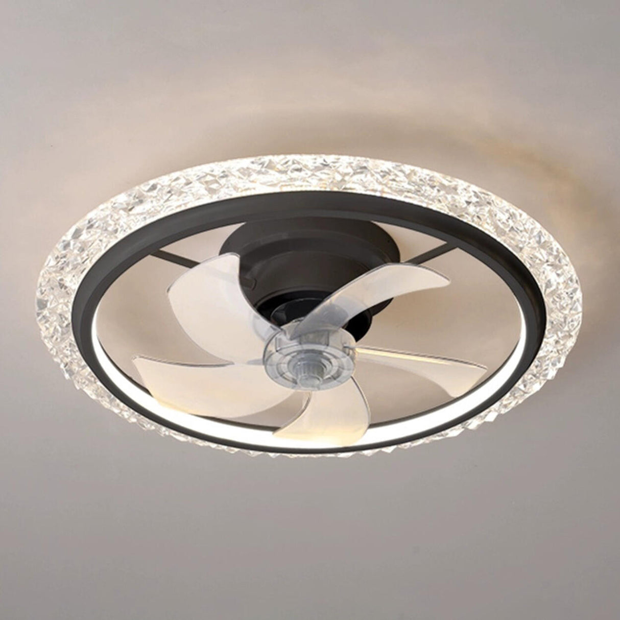 Stylish Clear 5-Blade Round Crystal Ceiling Fan Light Image - 7