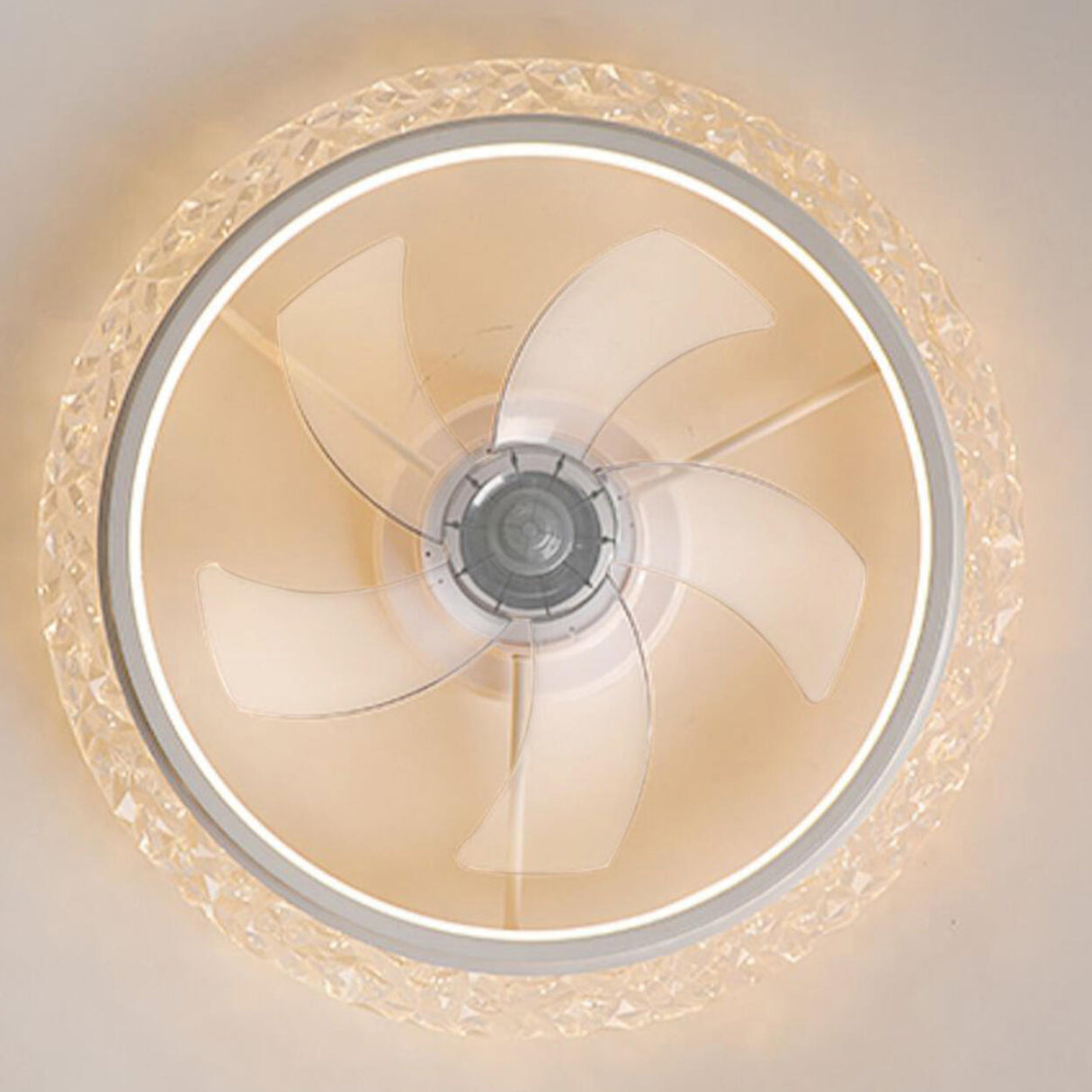 Stylish Clear 5-Blade Round Crystal Ceiling Fan Light Image - 9