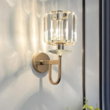 Stylish Clear Crystal Cylinder Gold Metal Wall Sconce Image - 1